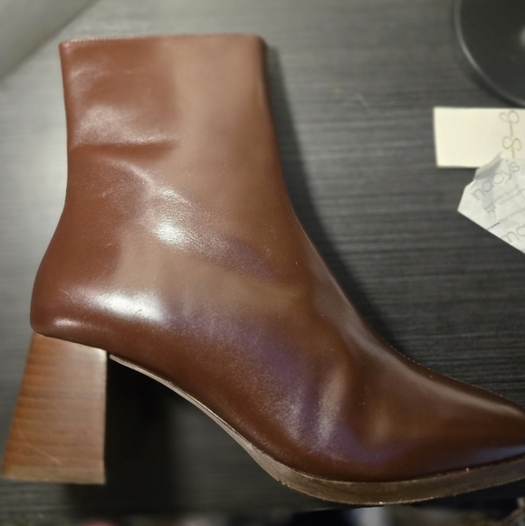 New-Sézane Axelle Ankle Boots Chocolat Glacé Brown Leather Block Heel Sz 7 FR 38 - Picture 5 of 11
